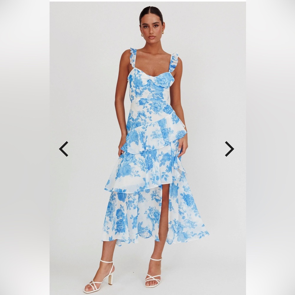 Angel Biba Blue and White Floral High Low Dress